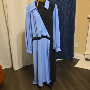 Eloquii Blue and Black Long Sleeve Dress